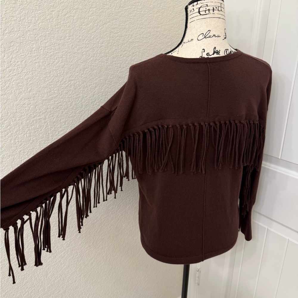 J. Society Brown fringe Cotton sweater sz XS